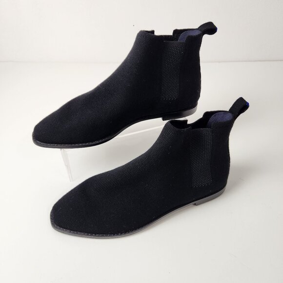 Rothys Boots Womens 9.5 Black Merino Ankle Bootie Knit Pull On Flat Heel - Picture 1 of 13